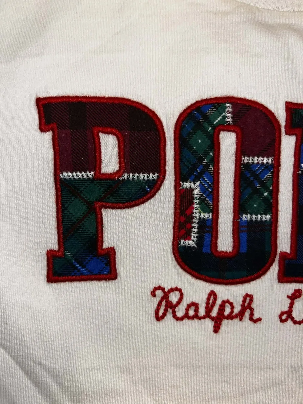Polo Ralph Lauren White Tee with Plaid Logo